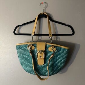 Stylish Blue and Tan Women's Handbag